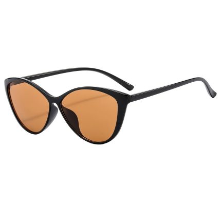 Women's Euro-American Vintage Triangle Cat-Eye Sunglasses - Premium Brown Lens with Black Frame, Internet Trend, Square-Round Face Slimming