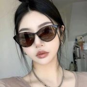Women's Euro-American Vintage Triangle Cat-Eye Sunglasses - Premium Brown Lens with Black Frame, Internet Trend, Square-Round Face Slimming - Image 2